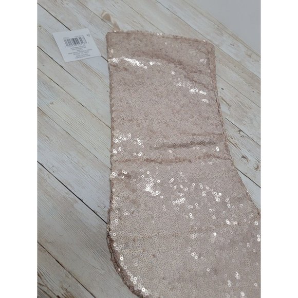 Gold Pink Frosted Forest Sequin Christmas Stocking Champange Sequins 17” New - Picture 7 of 7